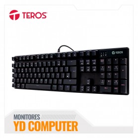 TECLADO MECANICO TEROS TE-4068G, RETROILUMINACION RAINBOW, USB 2.0, COLOR NEGRO