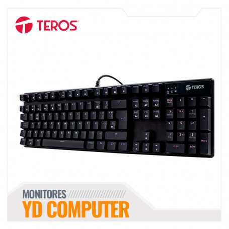 TECLADO MECANICO TEROS TE-4068G, RETROILUMINACION RAINBOW, USB 2.0, COLOR NEGRO